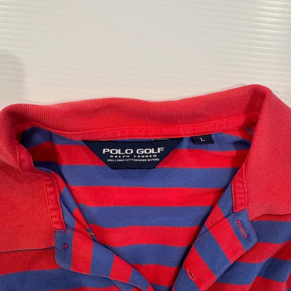 Polo Golf Ralph Lauren Men's L Red Purple Striped Pima Cotton Polo Shirt Sportif
